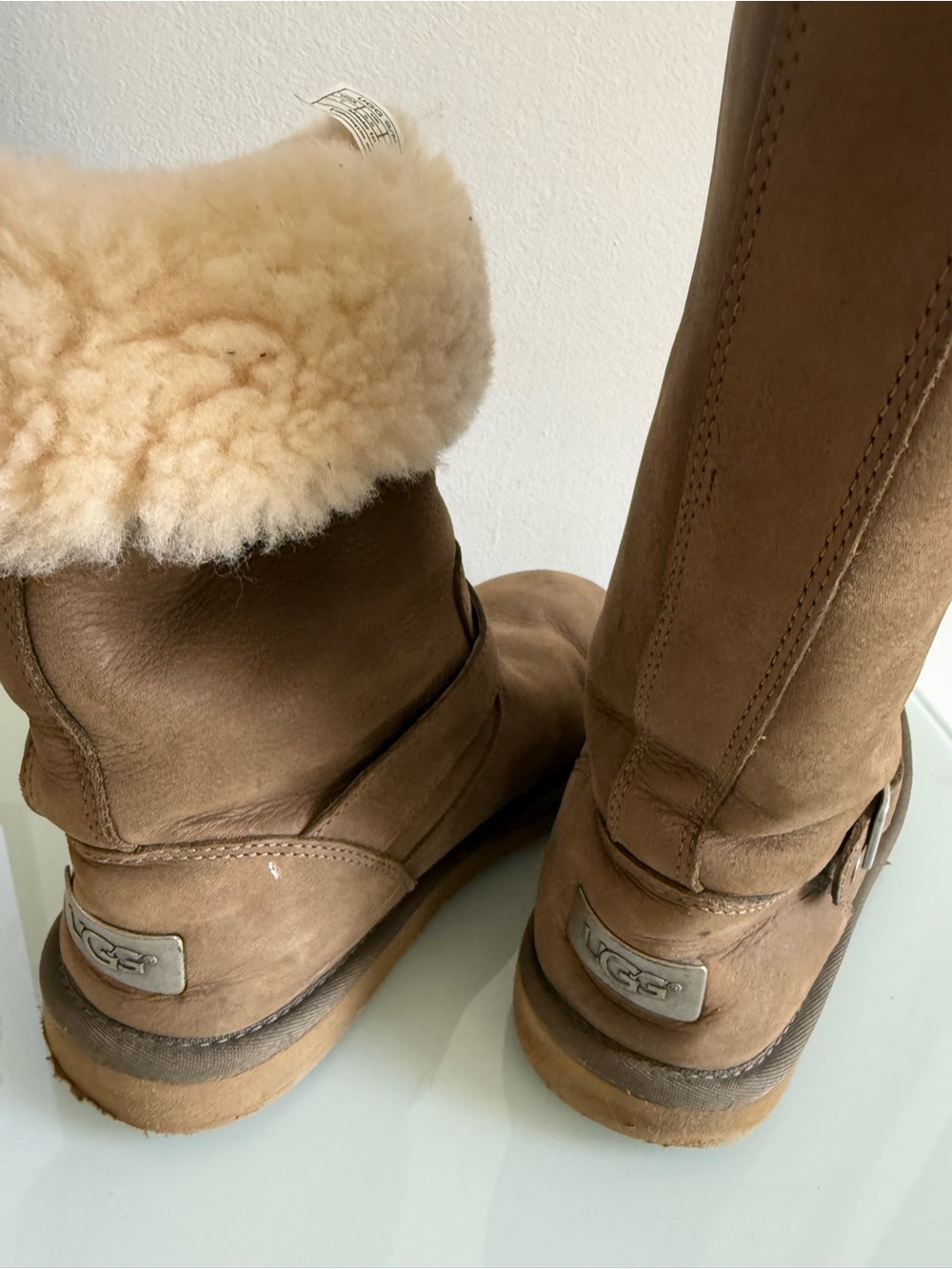 UGG Chestnut/Tan Suede Shearling Cuff Ankle Boots